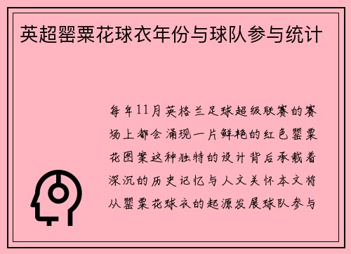 英超罂粟花球衣年份与球队参与统计
