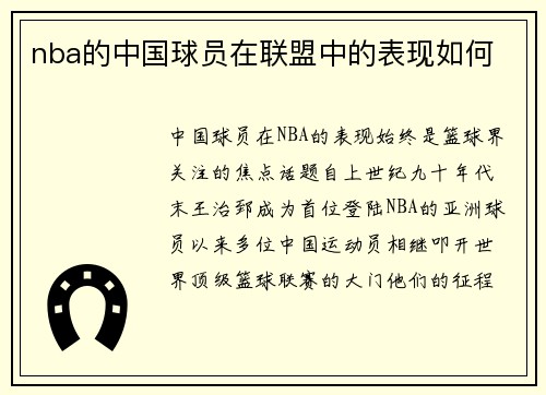nba的中国球员在联盟中的表现如何